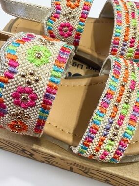 Toddler Sandals Sz 7- Boho Vibrant Colorful   Rainbow Embroidered Girlhoodcore